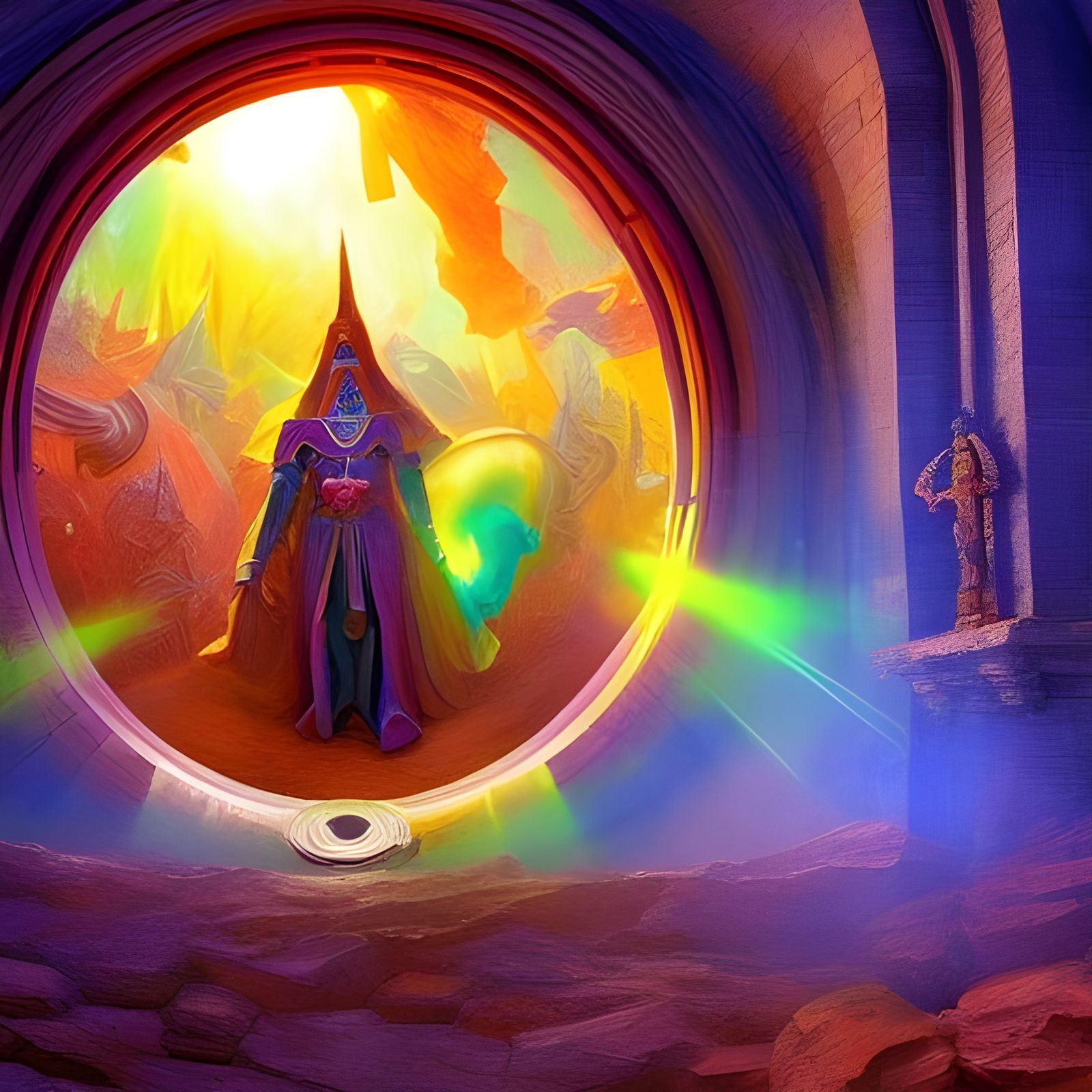 Paladin Emerges from Hell Portal: Digital Oil Painting