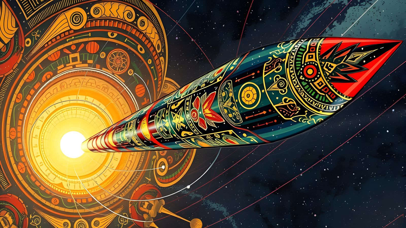 Cyberpunk Spacecraft in Vibrant, Glowing Colors with Intrica...