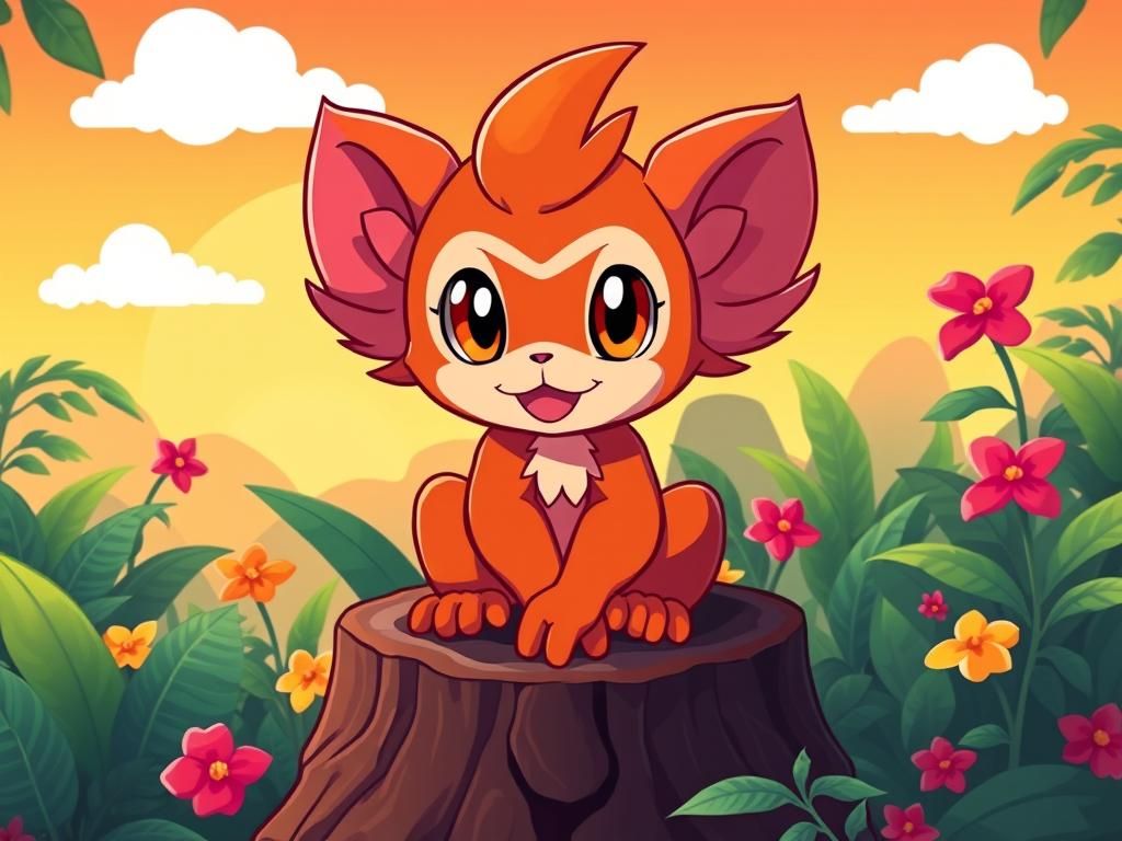 Fire-Type Tamarin Pokemon in Loish Style