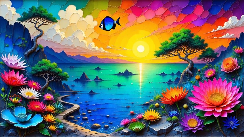 Rainbow Fish in Art Nouveau Style