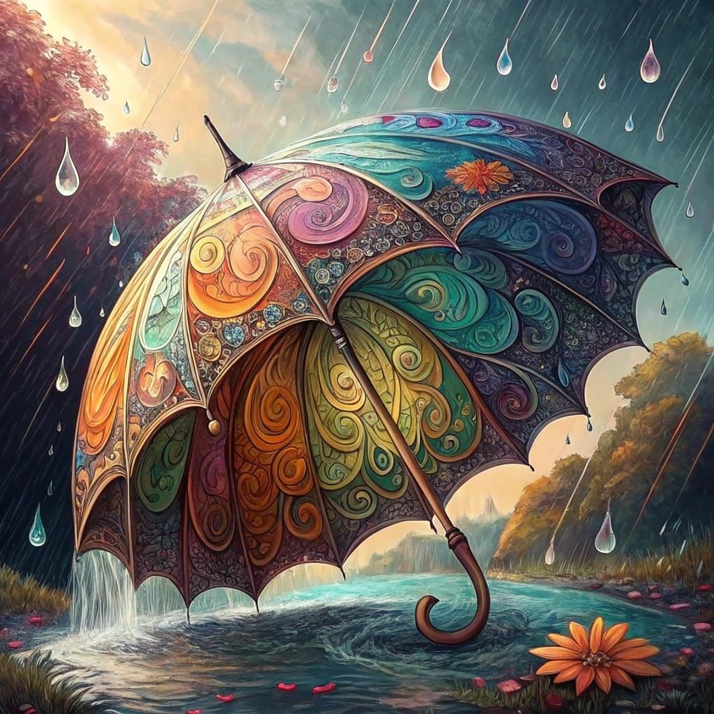 Ornate Multicolored Umbrella: Stained Glass Masterpiece