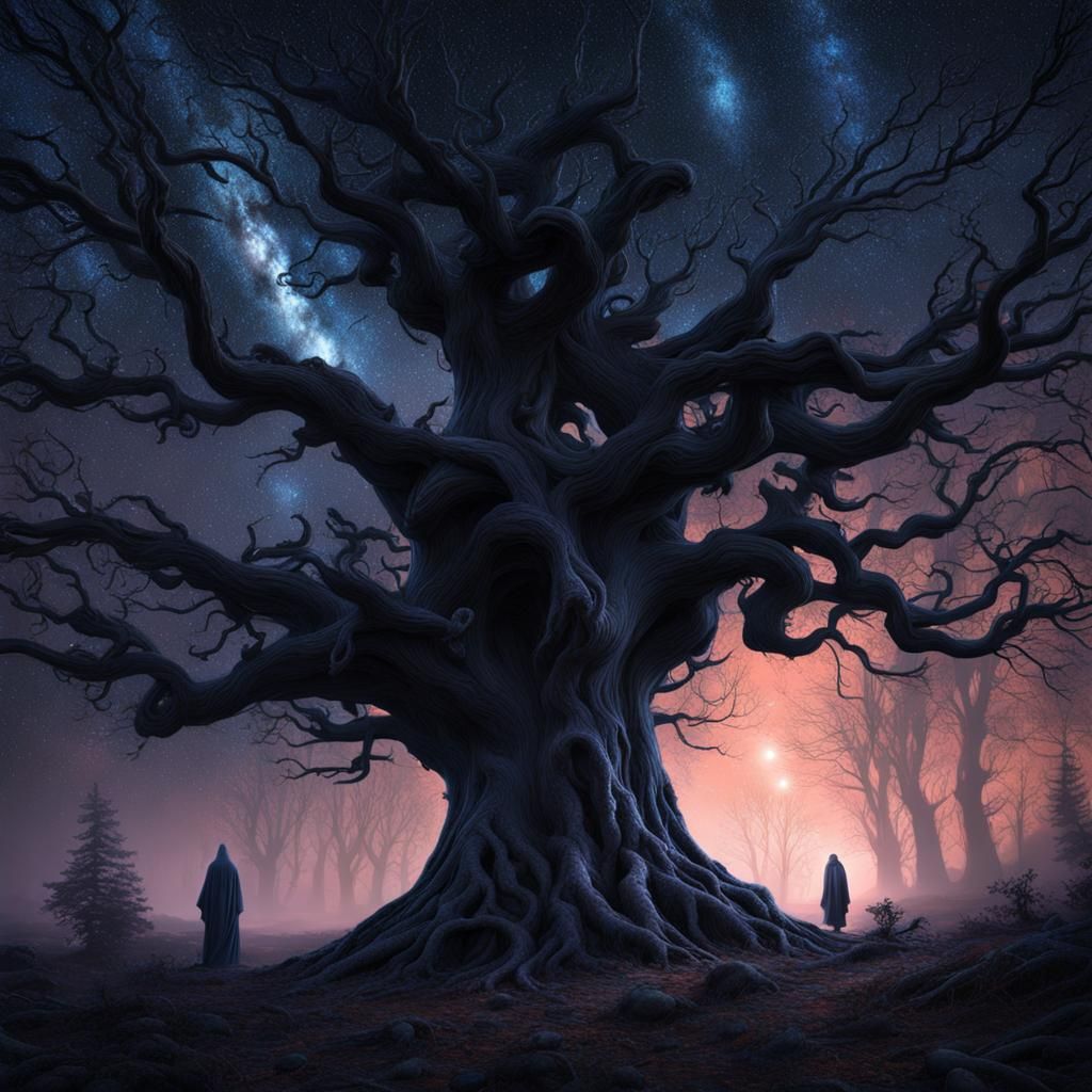 Enchanted Forest: Ghostly Figures in Trees