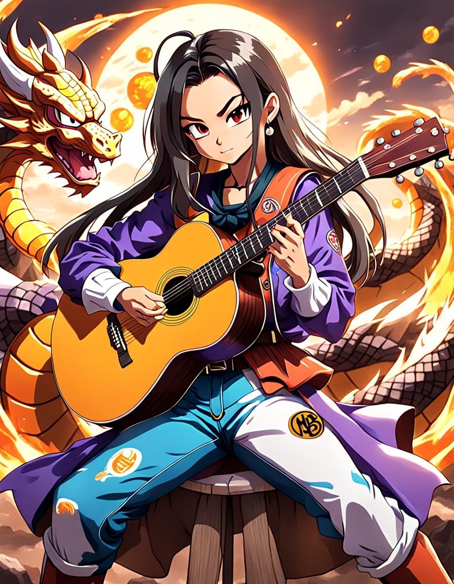 Anime Cowgirl Guitarist in Dragon Ball Style
