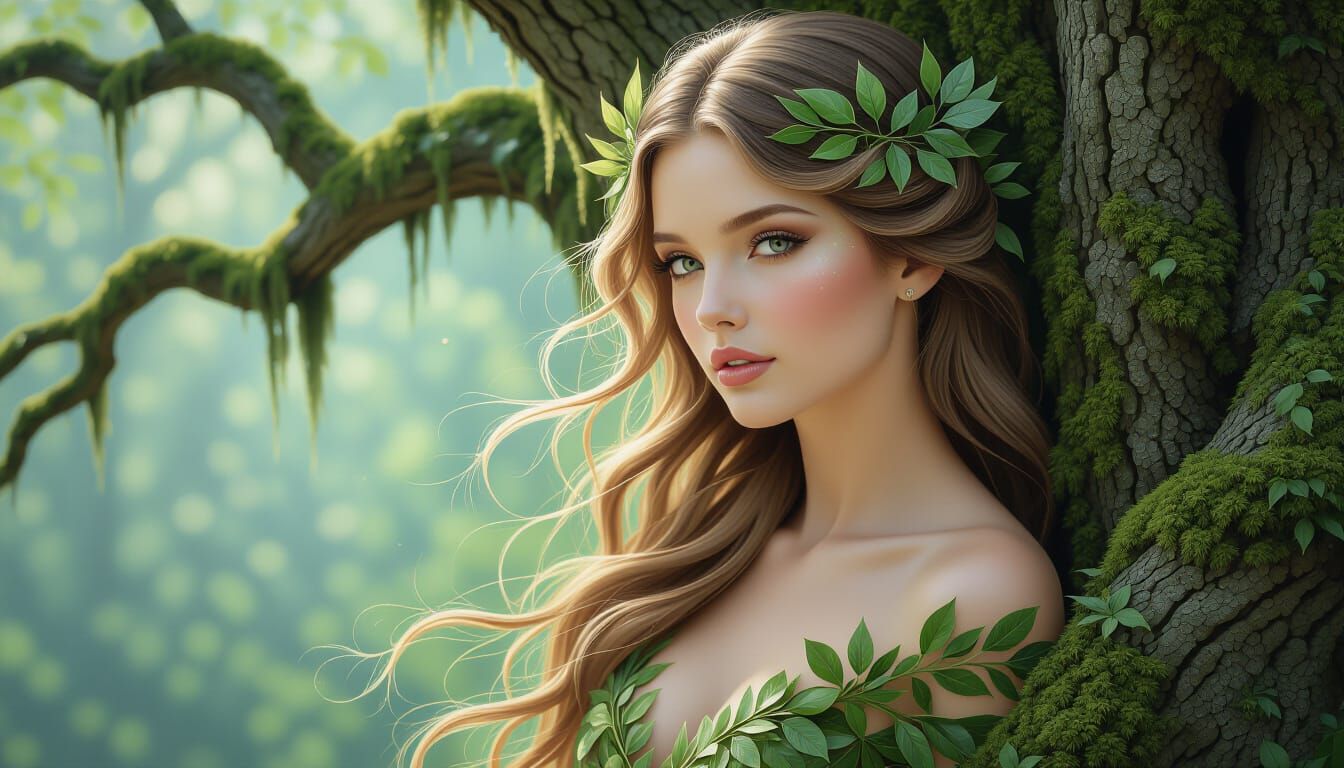 Mystical Forest Nymph in Art Nouveau Style