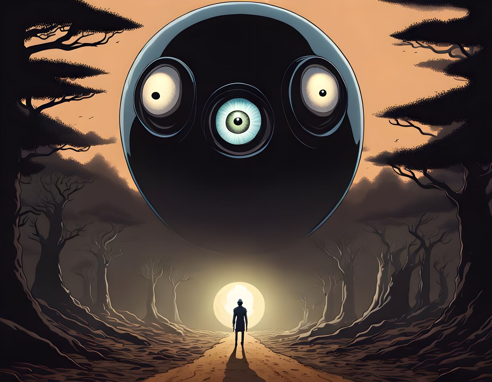 Ethereal Eye Monster in Darkened Landscape