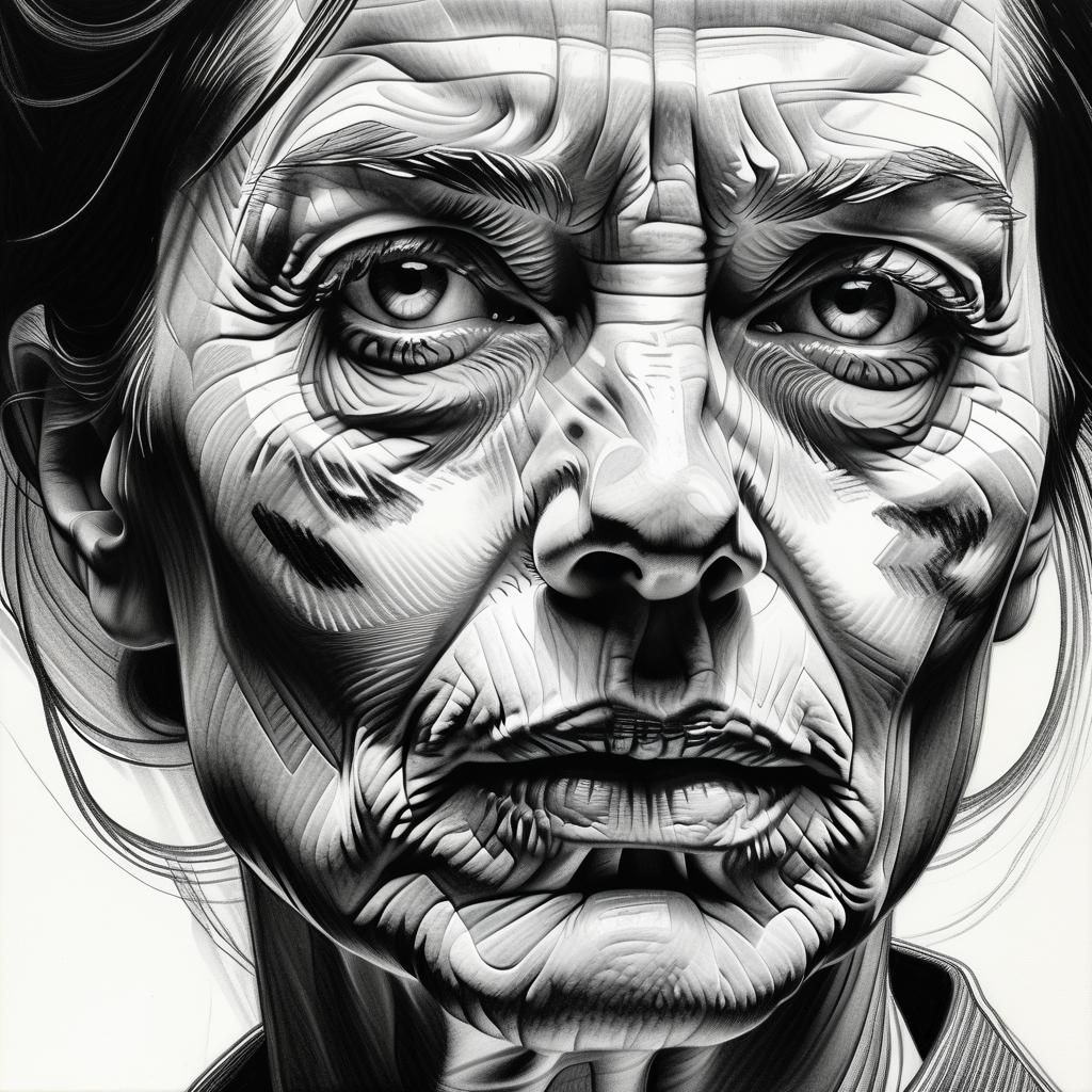 Expressive Monochromatic Pencil Portrait with Intense Shadin...