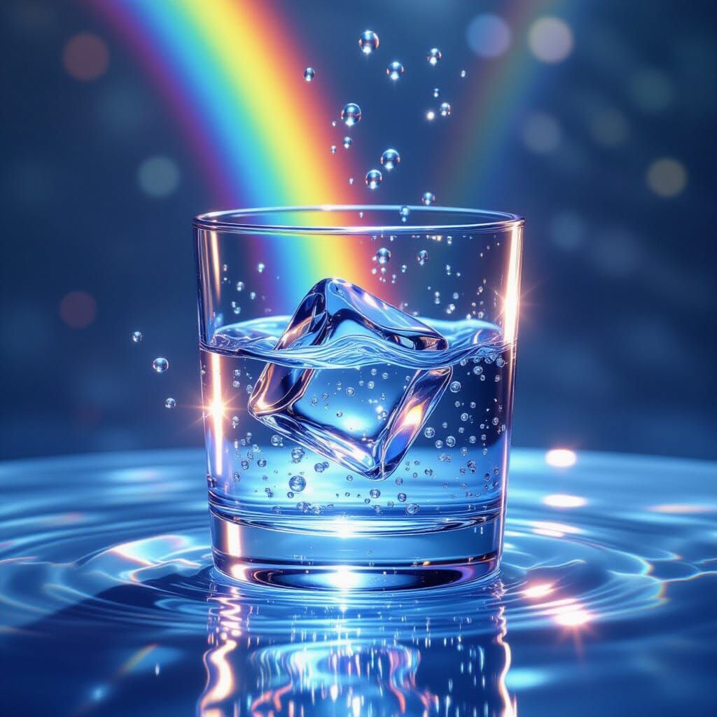 Rainbow Ice Cube Creates Waterfalls in Glass