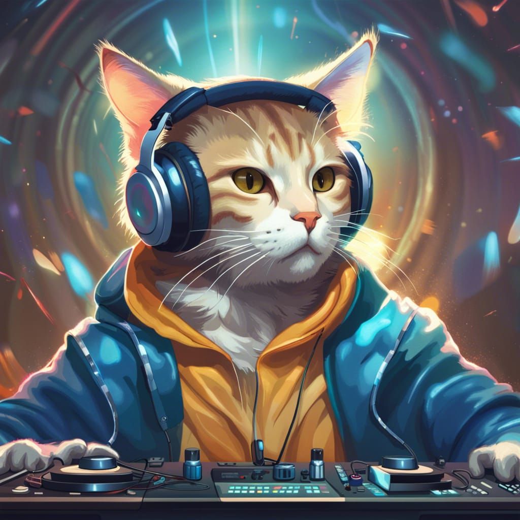 DJ Cat Portrait in Hyperdetailed Style