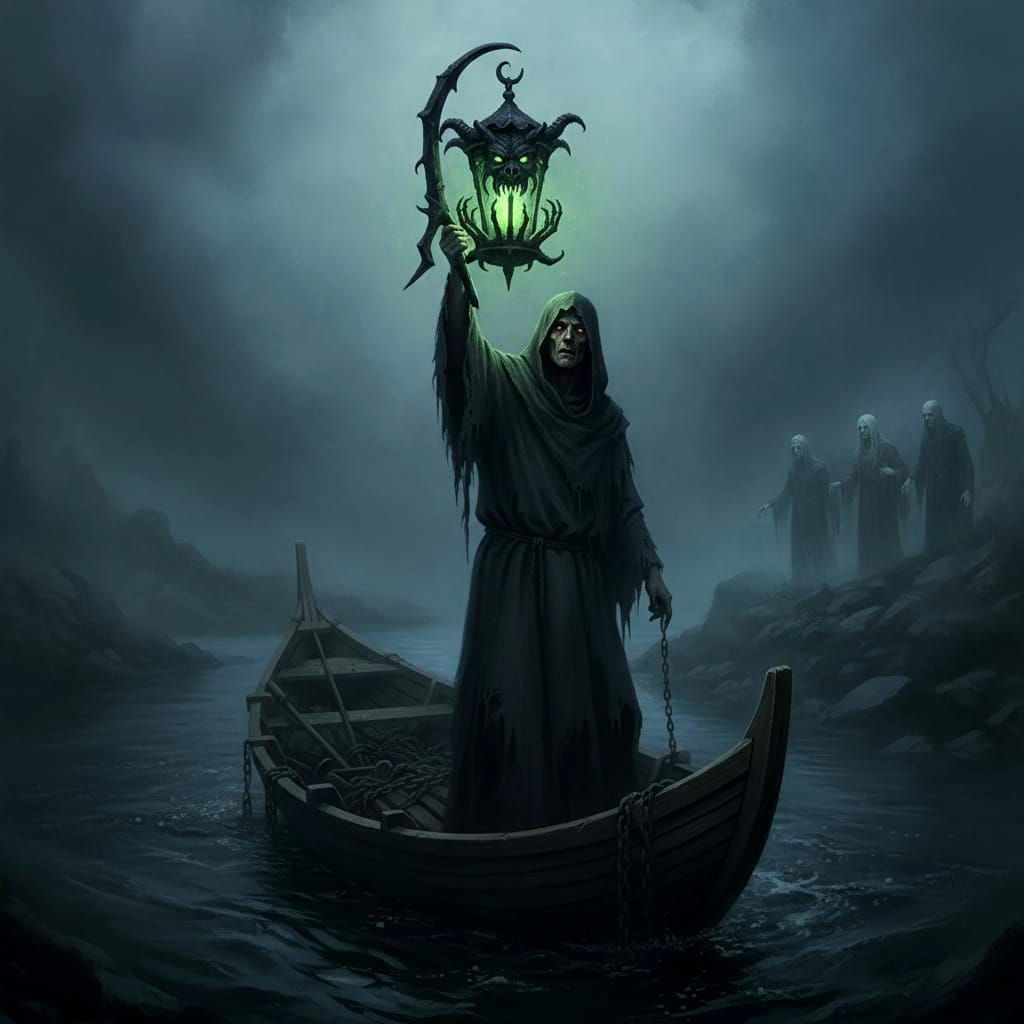 Charon's Lantern on the River Styx at Night