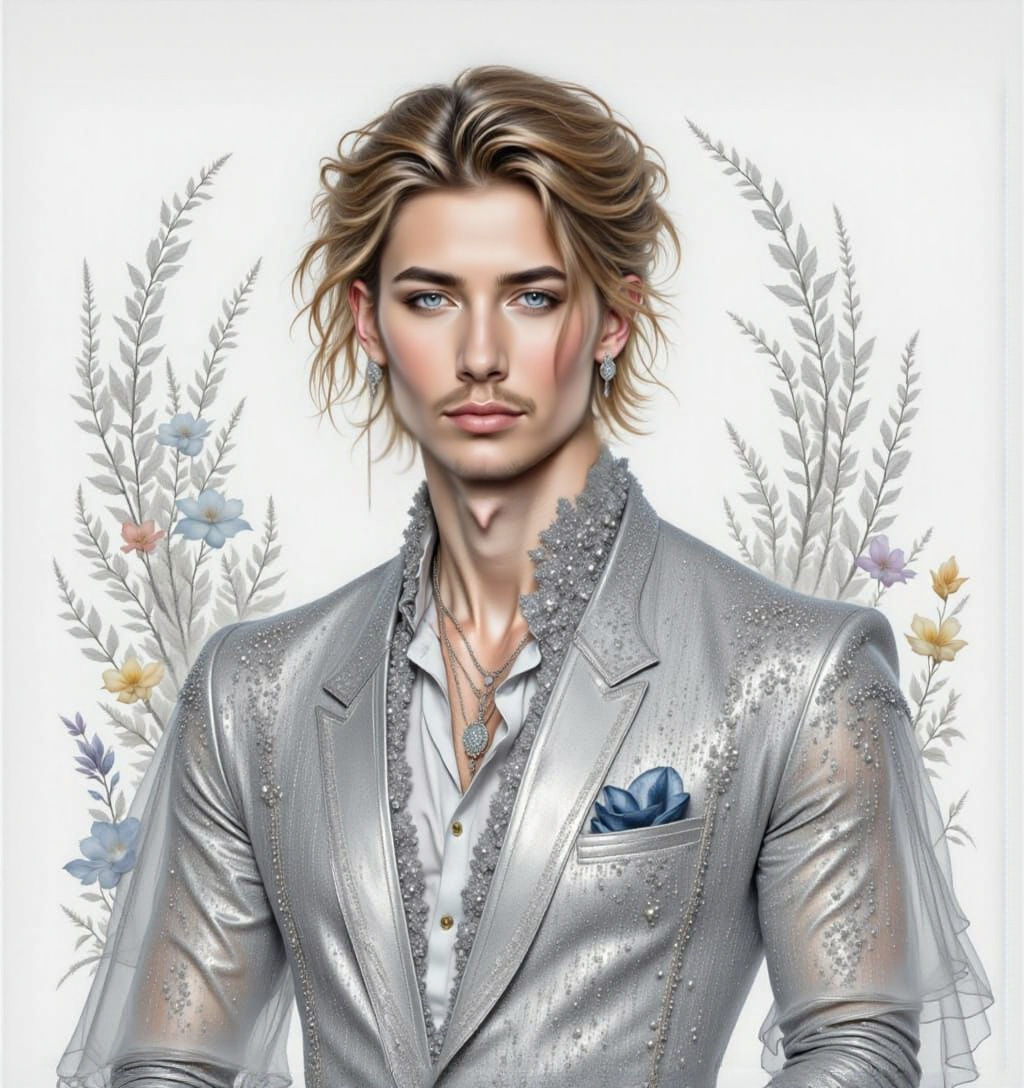 Man in Silver Gown Watercolor Drawing