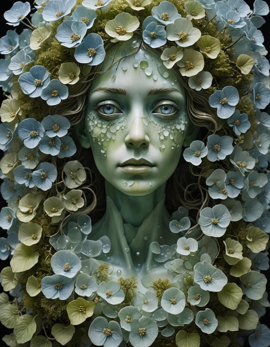 Translucent Glass Woman Sculpture with Flowers