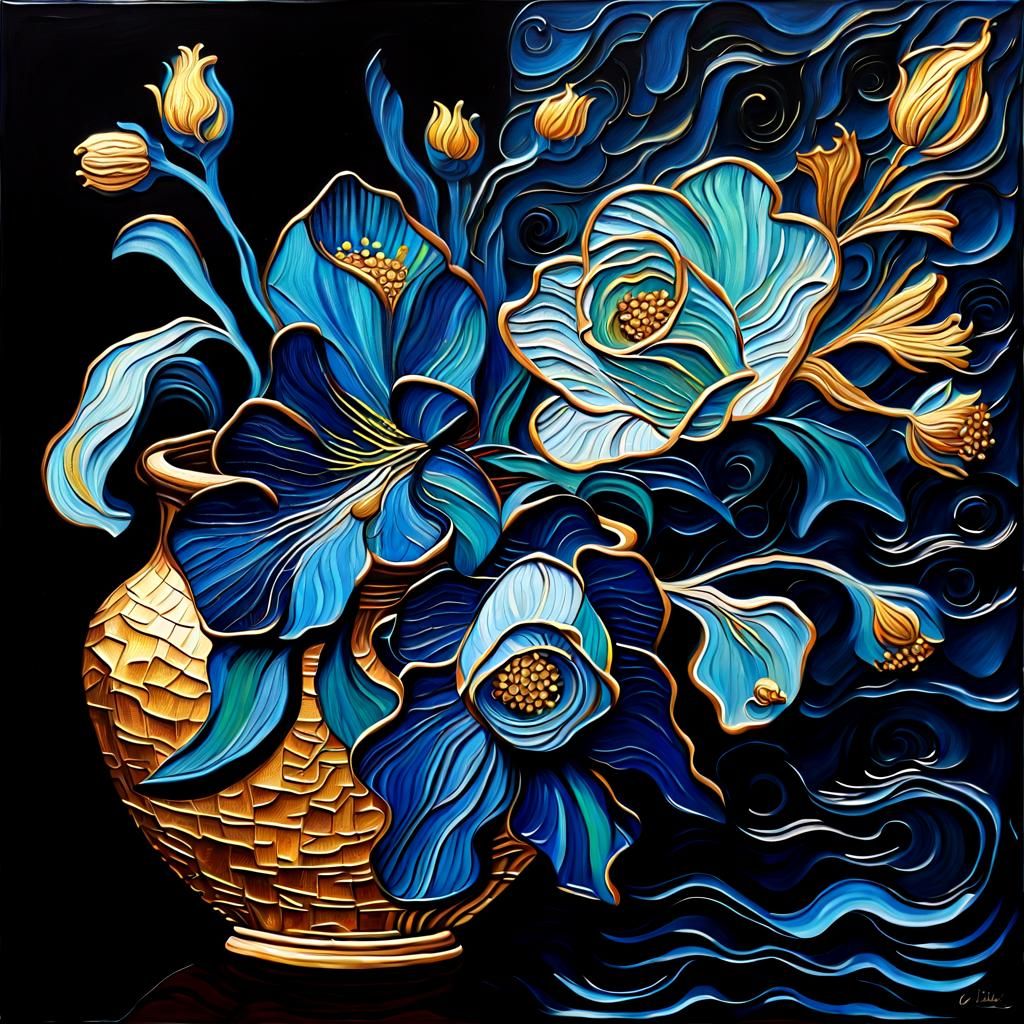 Kintsugi Vase in Van Gogh Oil Painting Style