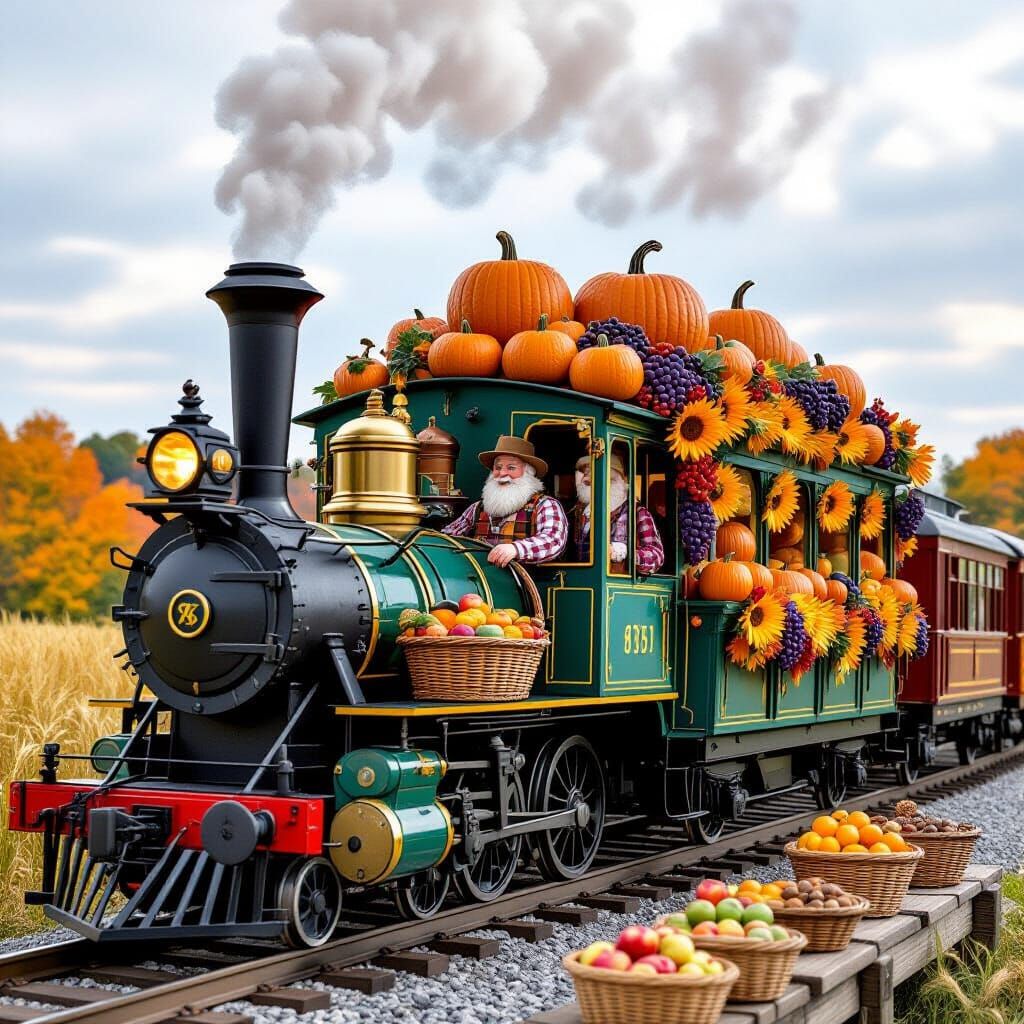 Autumn Harvest Train Overflowing With Produce