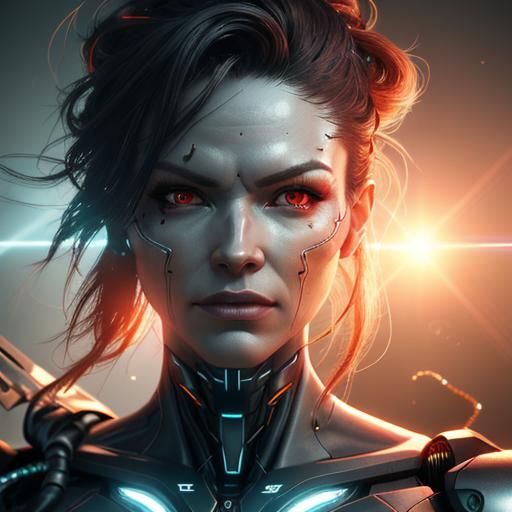 Cyborg Woman with Cybernetic Implants in Cyberpunk Style