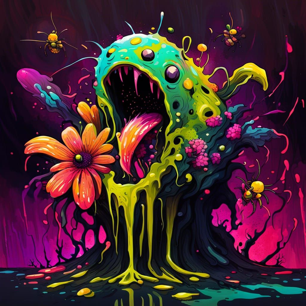 Grotesque Slime Creature in Abstract Horror Style