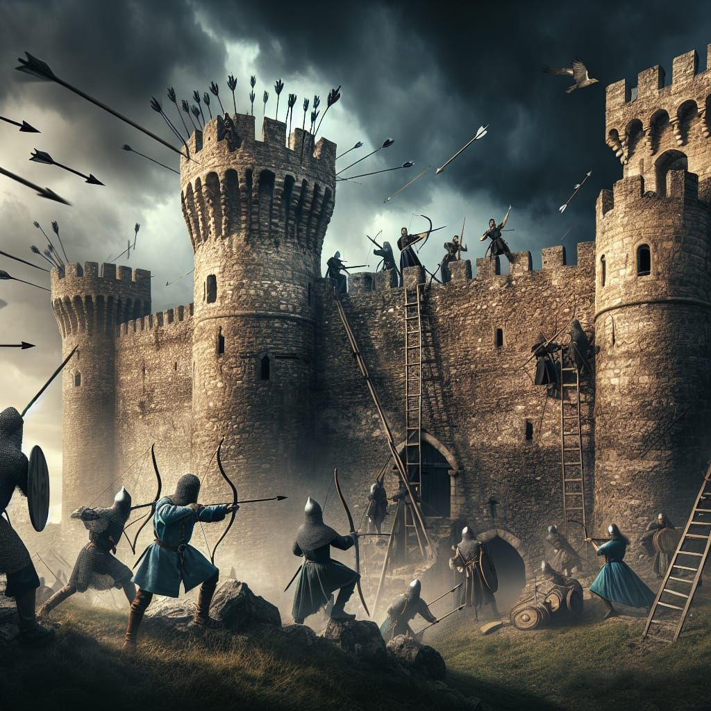 Medieval Castle Siege Under Stormy Skies