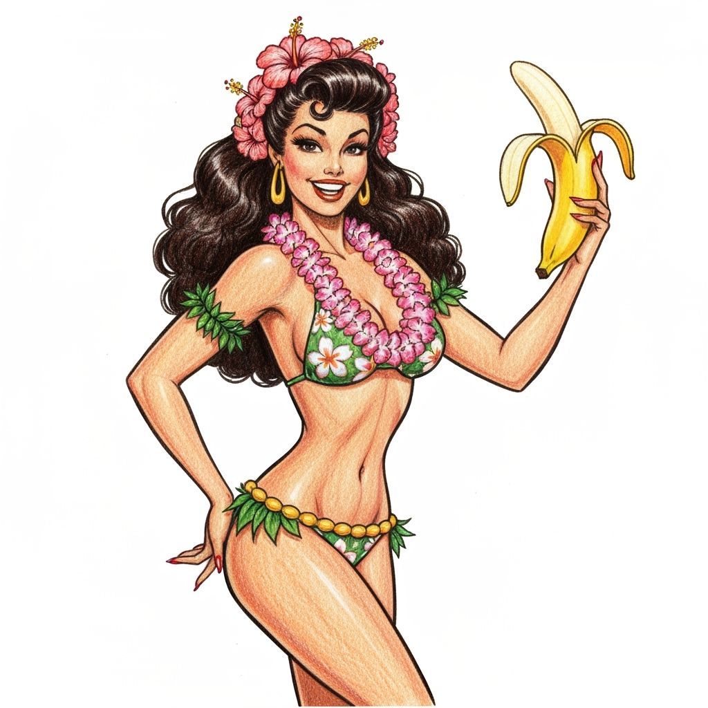 Polynesian Pinup Girl Colored Pencil Sketch