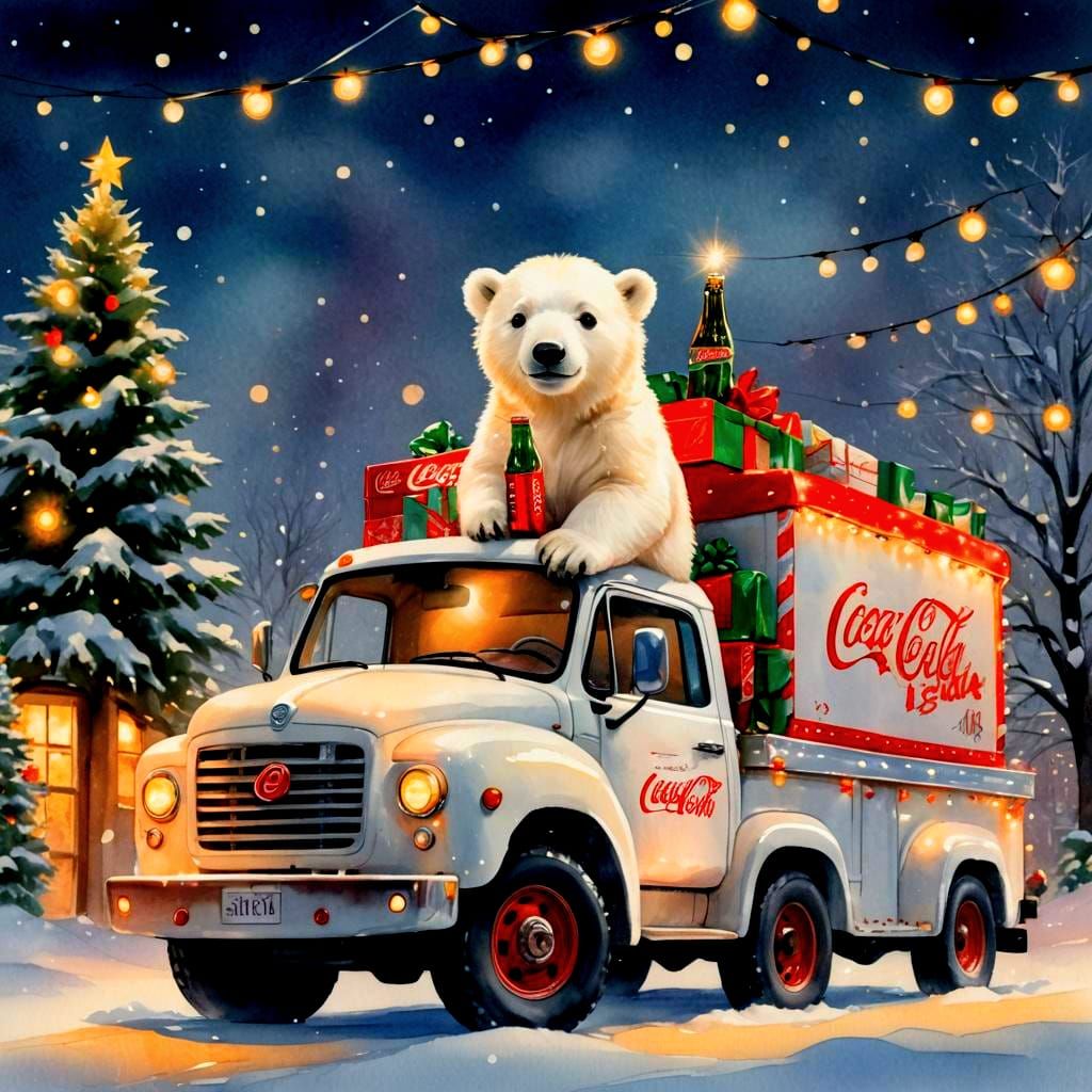 Adorable Coke Polar Bear on Christmas Truck