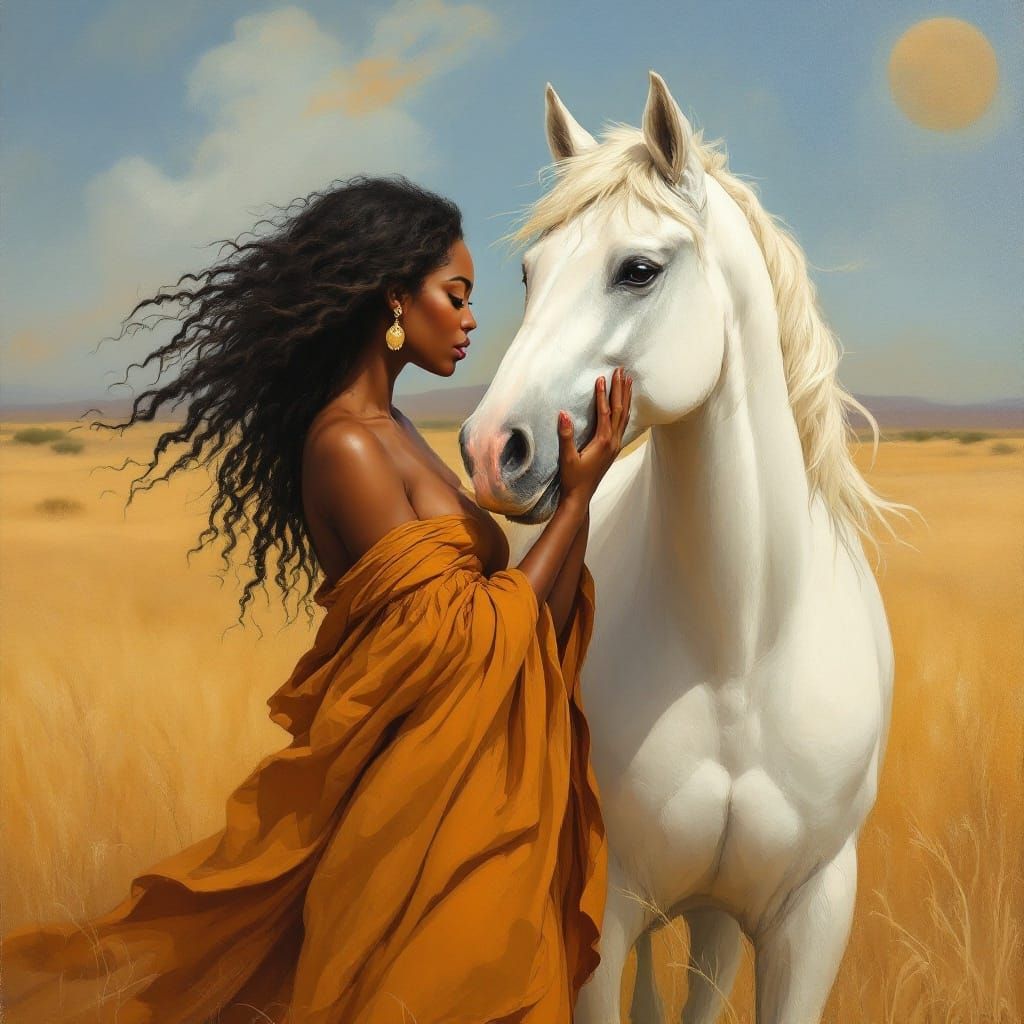 Woman and White Horse in Fauvist Style