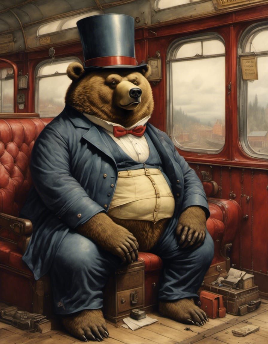 Cartoon Obese Train Conductor Bear