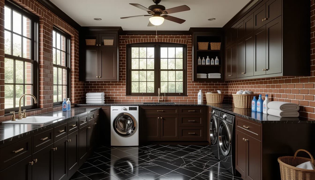 Victorian Laundry Room with Glass Walls and Ambient Glow