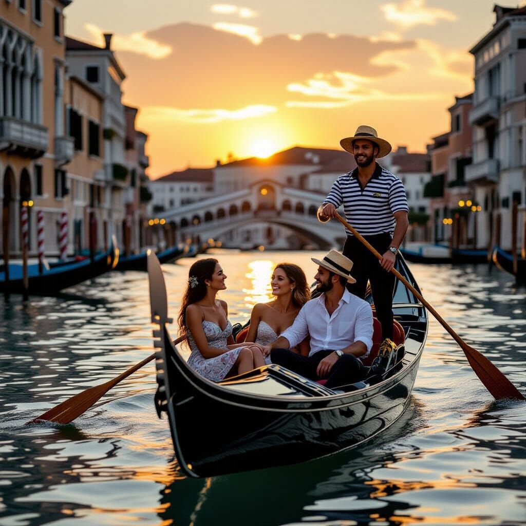 Gondola at Sunset on Romantic Canal