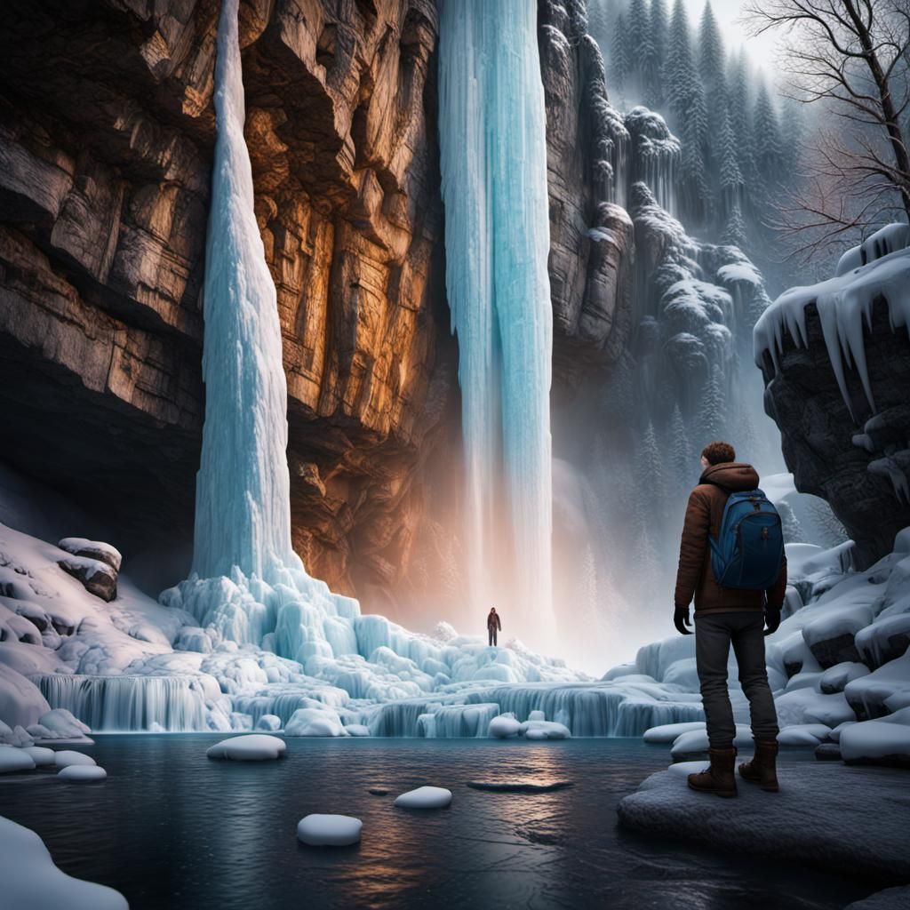 Frozen Waterfall Digital Matte Painting