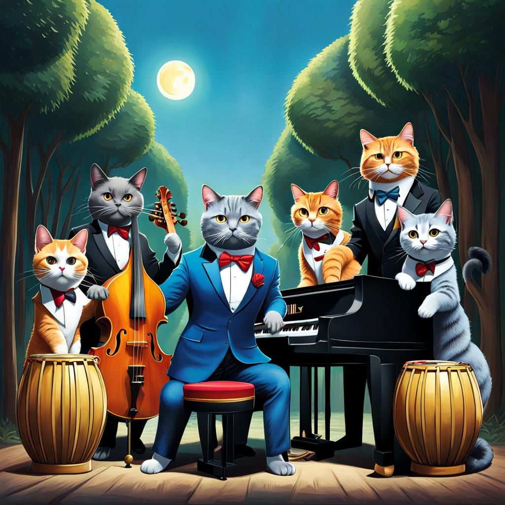 Anthropomorphic Cats Jazz Band in Alley