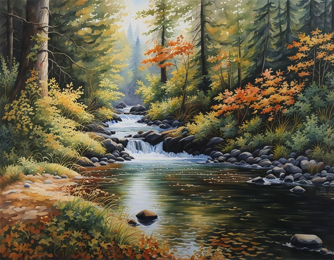 Hyperrealistic Watercolor Landscape Artwork