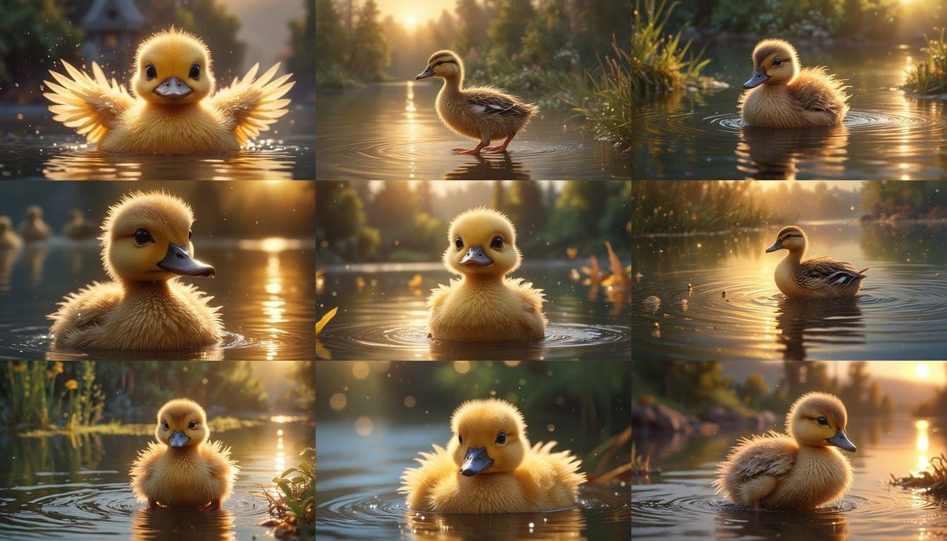 Cute Duckling Dancing on Lake in Ethereal Style