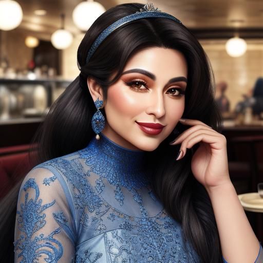 Detailed Portrait of a Middle Eastern Woman in Cafe