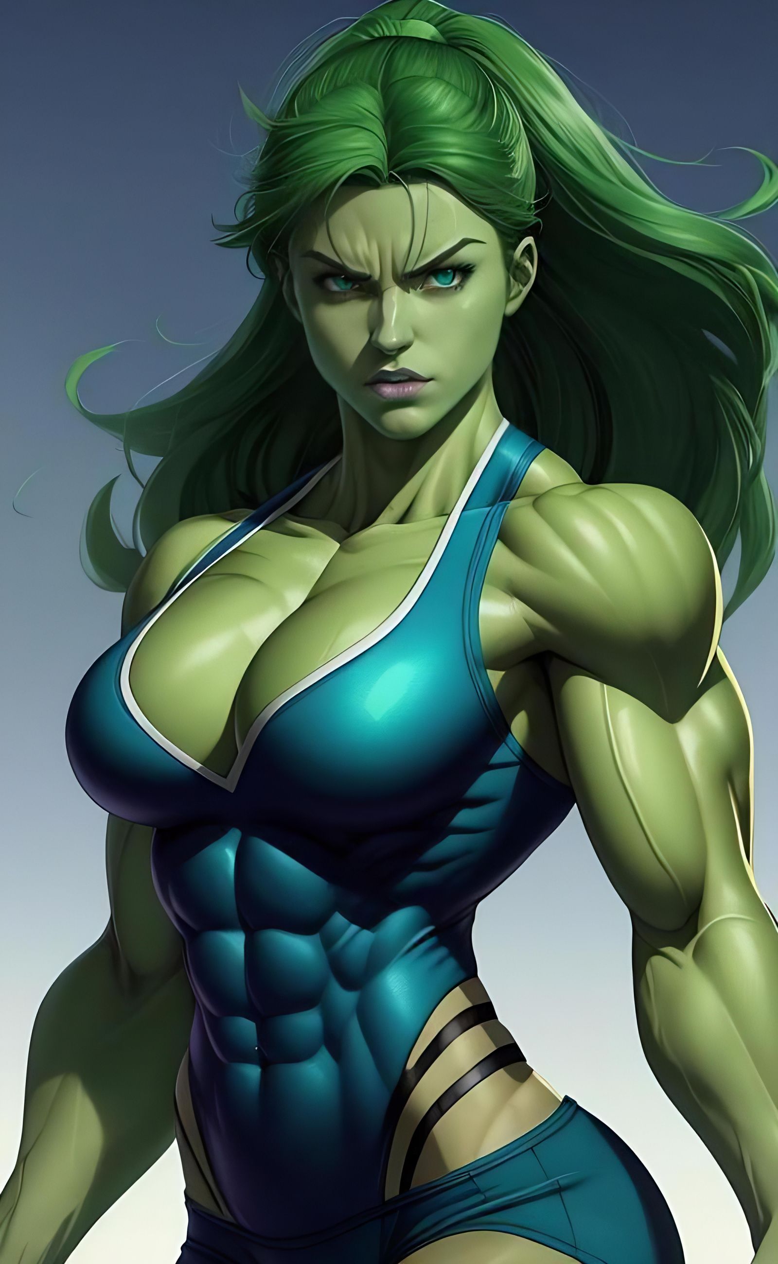 Anime She Hulk with Muscular Hourglass Figure