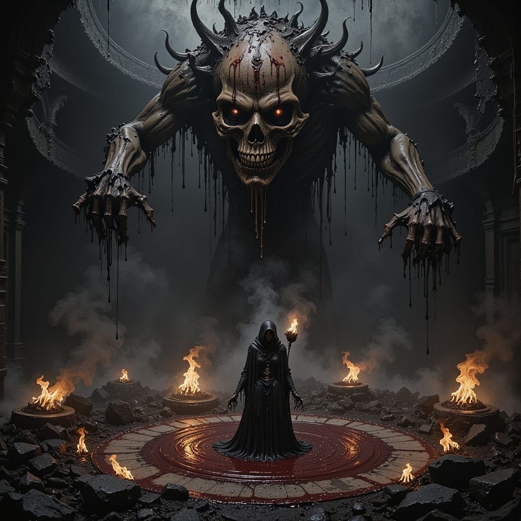 Cultist Summons Colossal Skull Creature in Blood Ritual