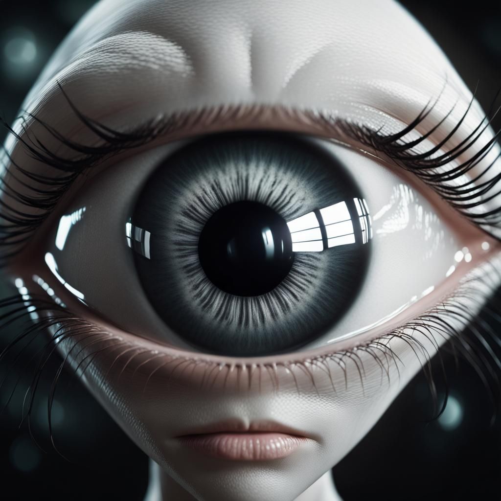 Surreal Alien Portrait with Black Eyes