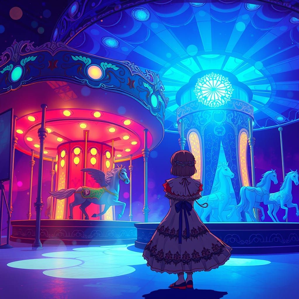 Elowen and the Mirror-Girl at the Carousel