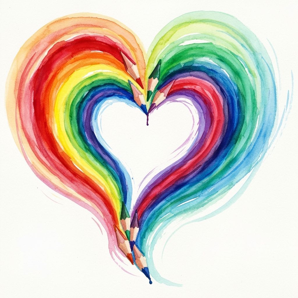 Vibrant Watercolor Heart Painting in Wet-on-Wet Style