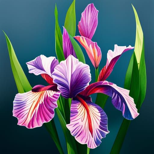 Botanical Watercolor of Pink Iris Flowers