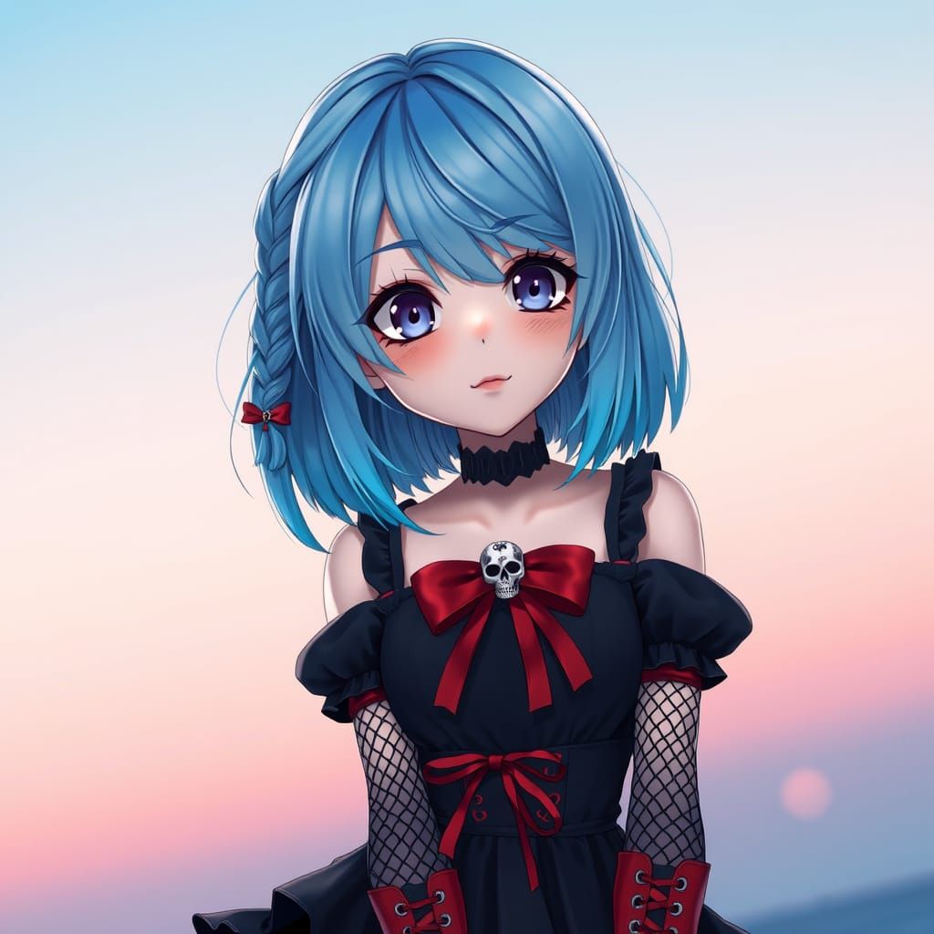 Anime Girl with Edgy Gothic Style and Soft Pastel Hair