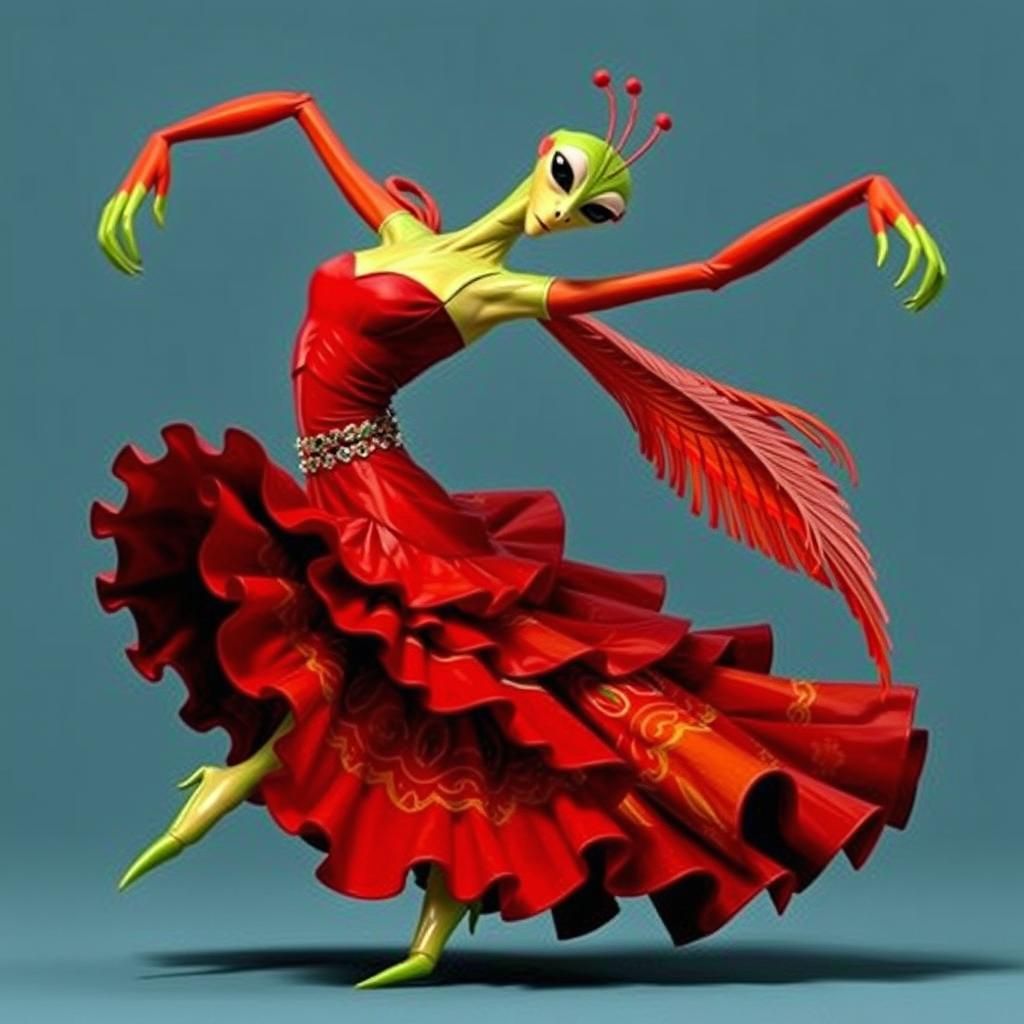 Flamenco Dancing Praying Mantis Illustration