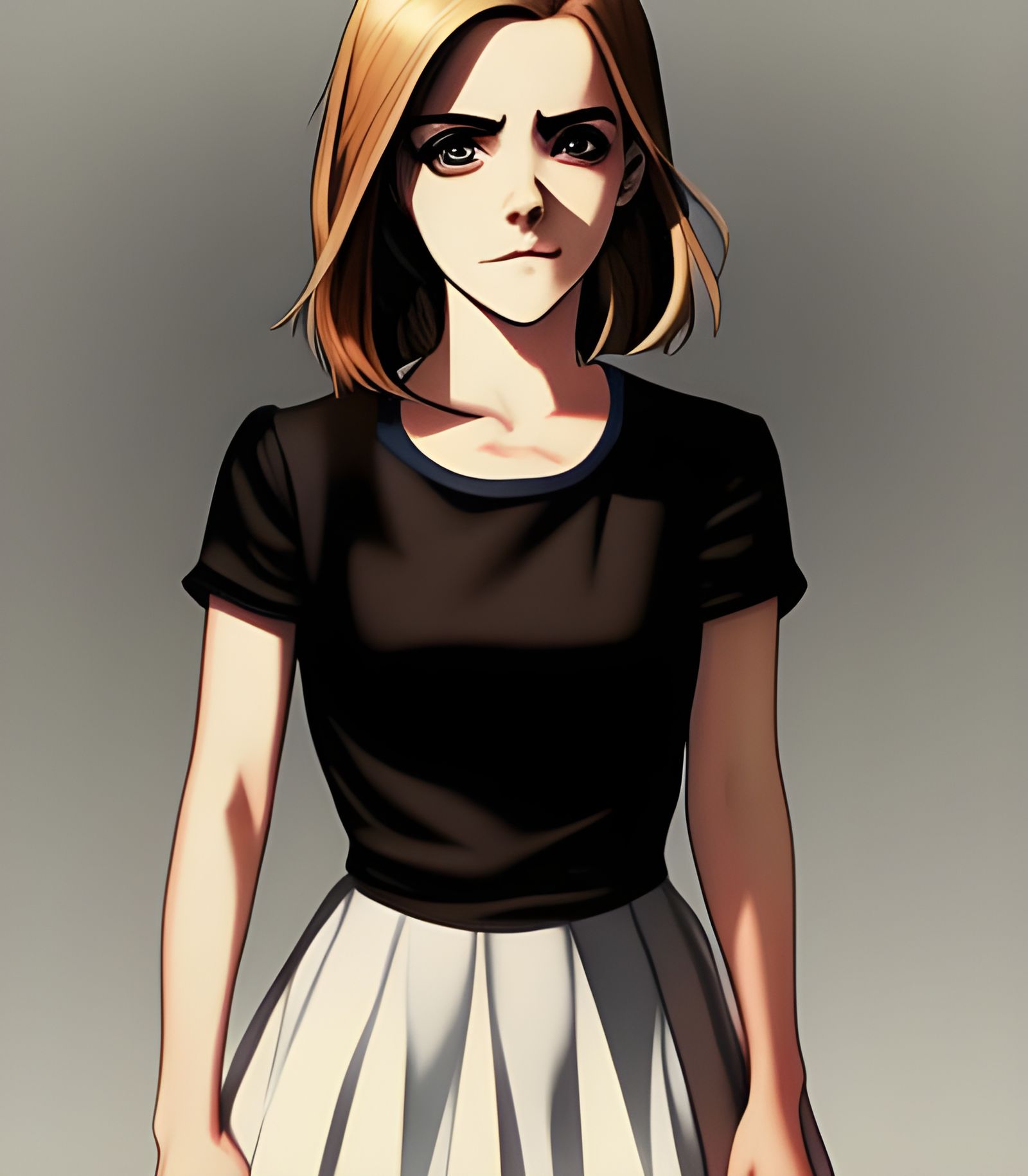 Emma Watson as Anime Character in Black Dress