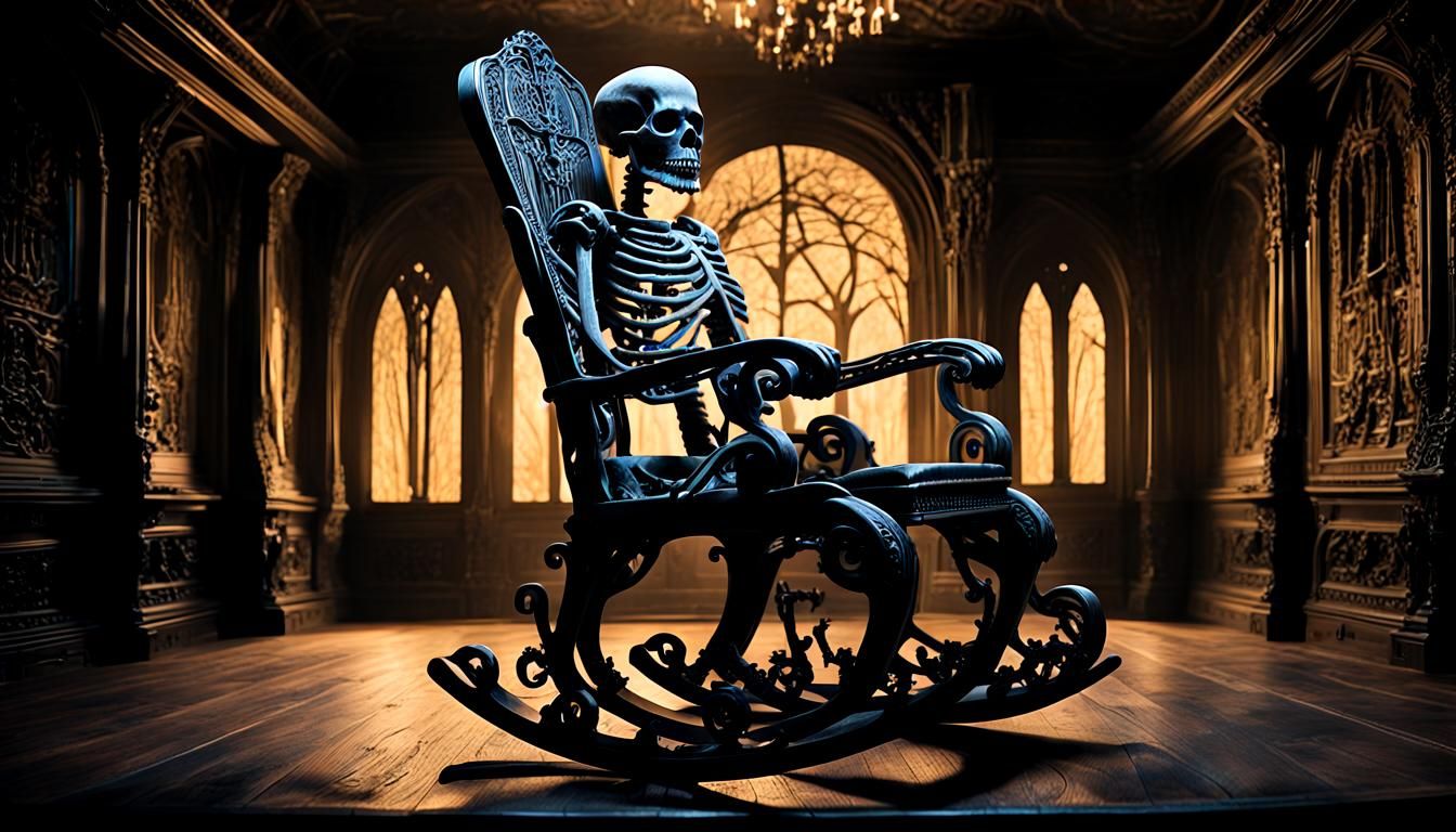 Ornate Skeleton Rocking Chair in Gothic Horror Style