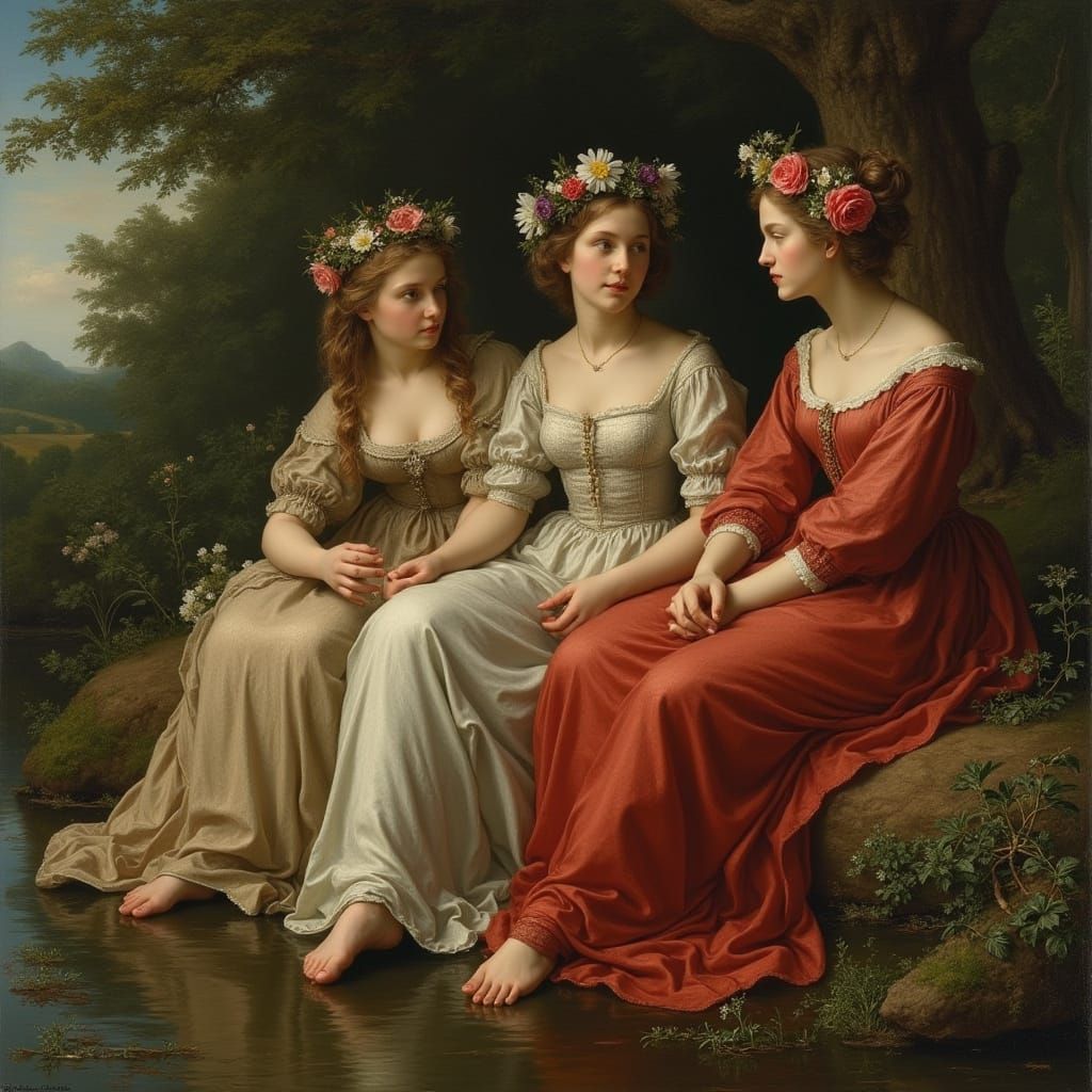 Elegant Renaissance Women with Flower Crowns