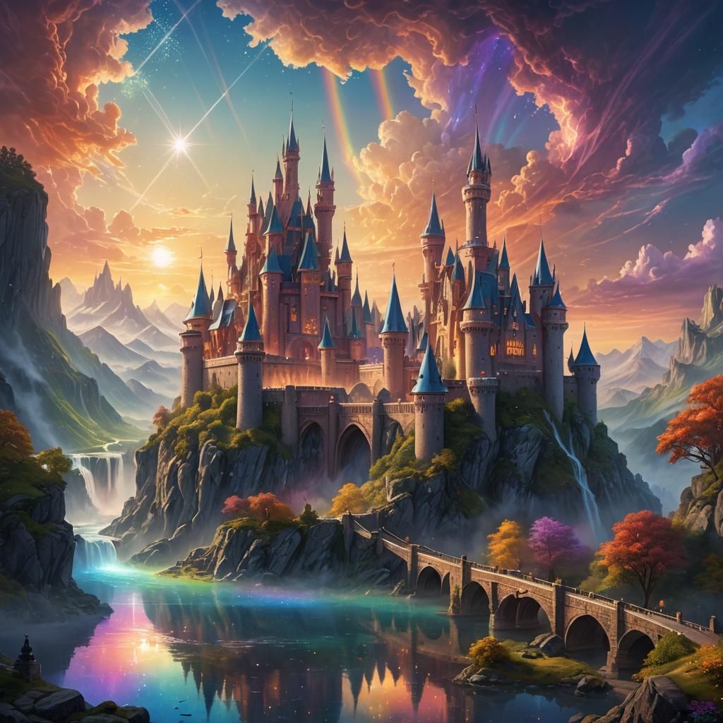Majestic Castle Sunset: Fantasy Matte Painting