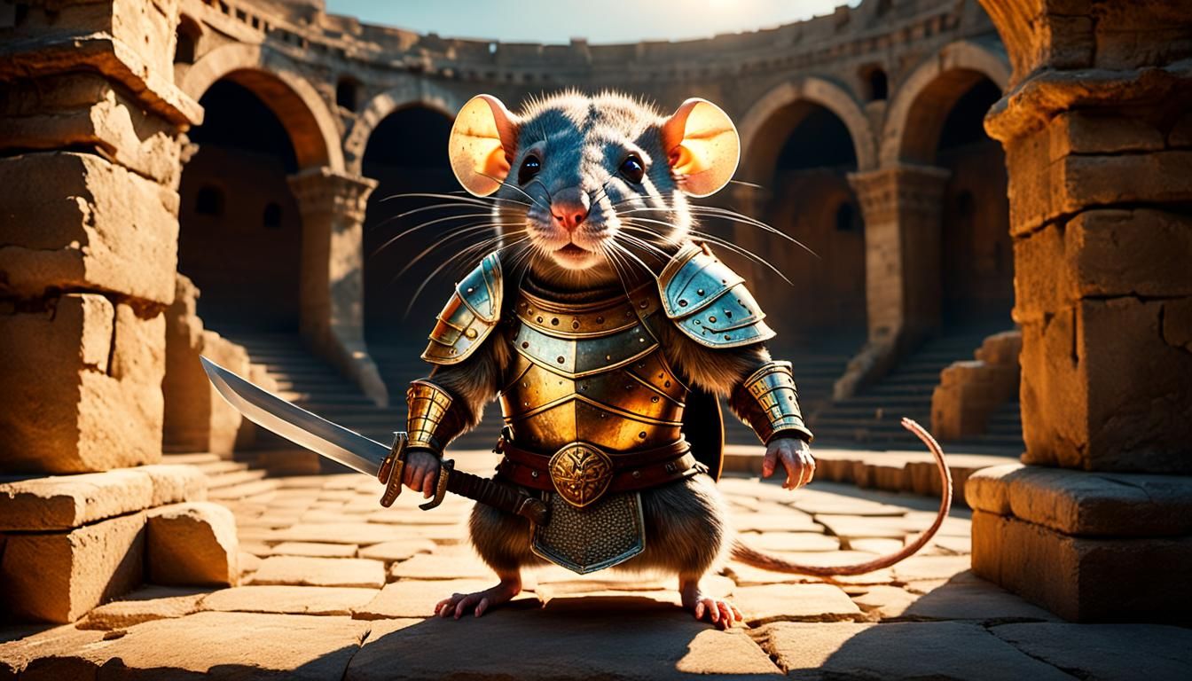 Rat Gladiator in Coliseum: Romanesque Fantasy Art