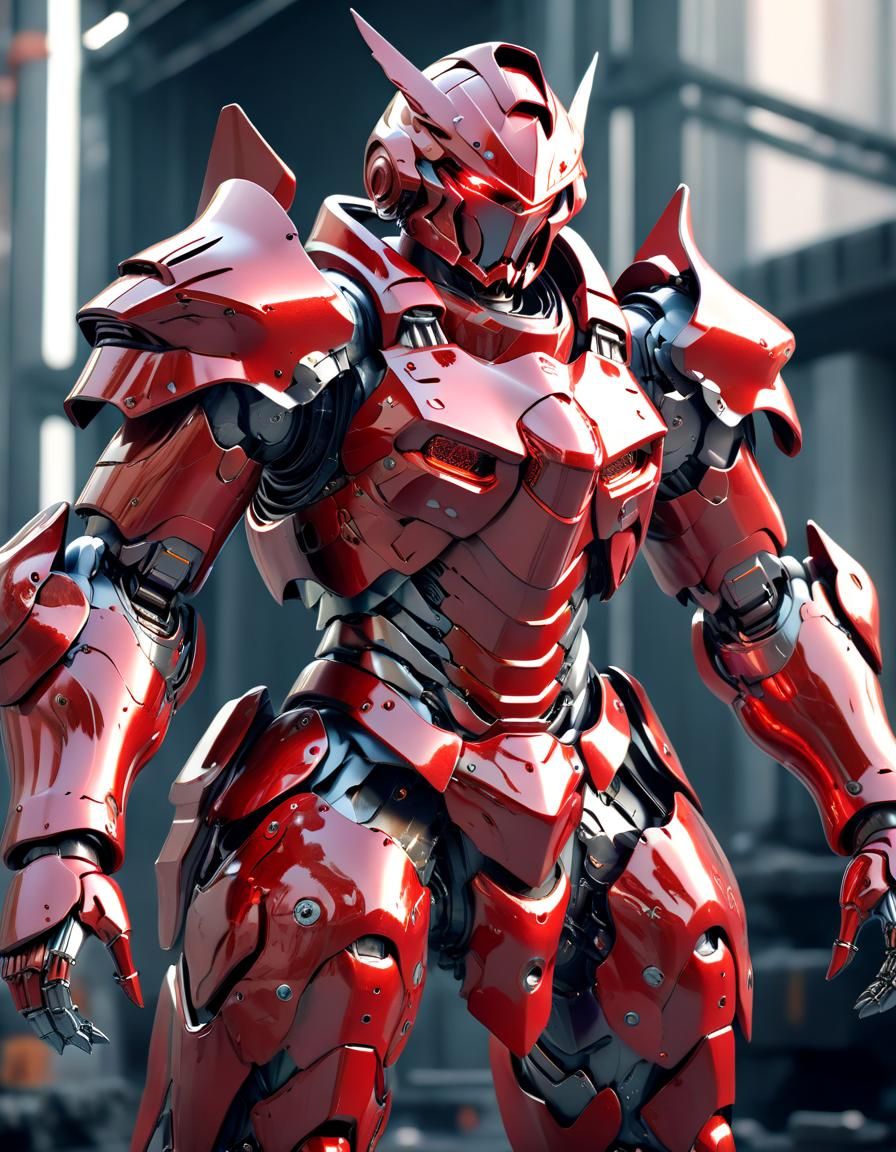 Red Anime Mecha Knight in Futuristic Sci-Fi Style