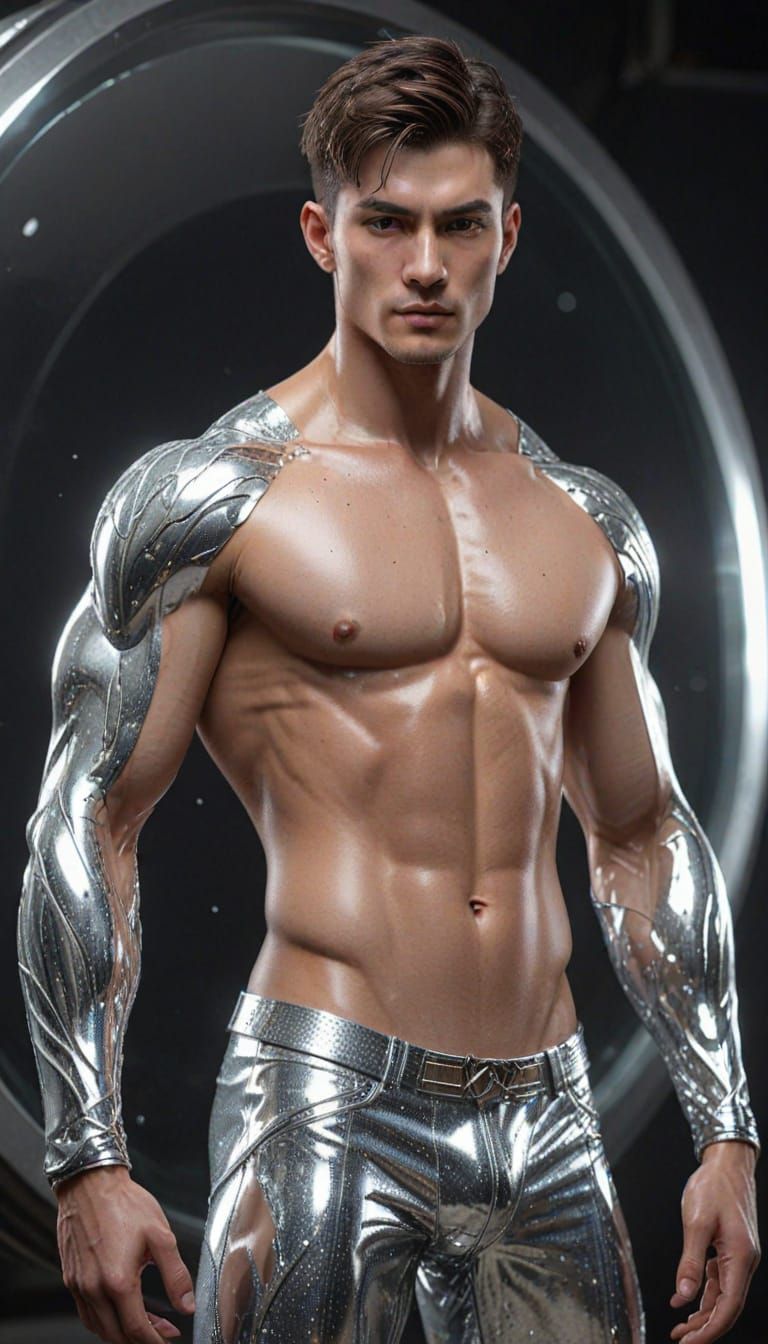 Silver Crystal Muscle Man with Stardust Glitters