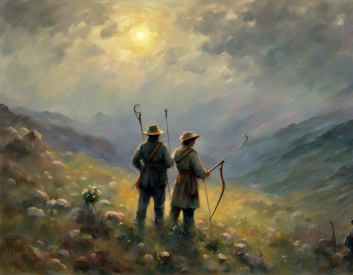 Romantic Archers in Impressionist Moonlight