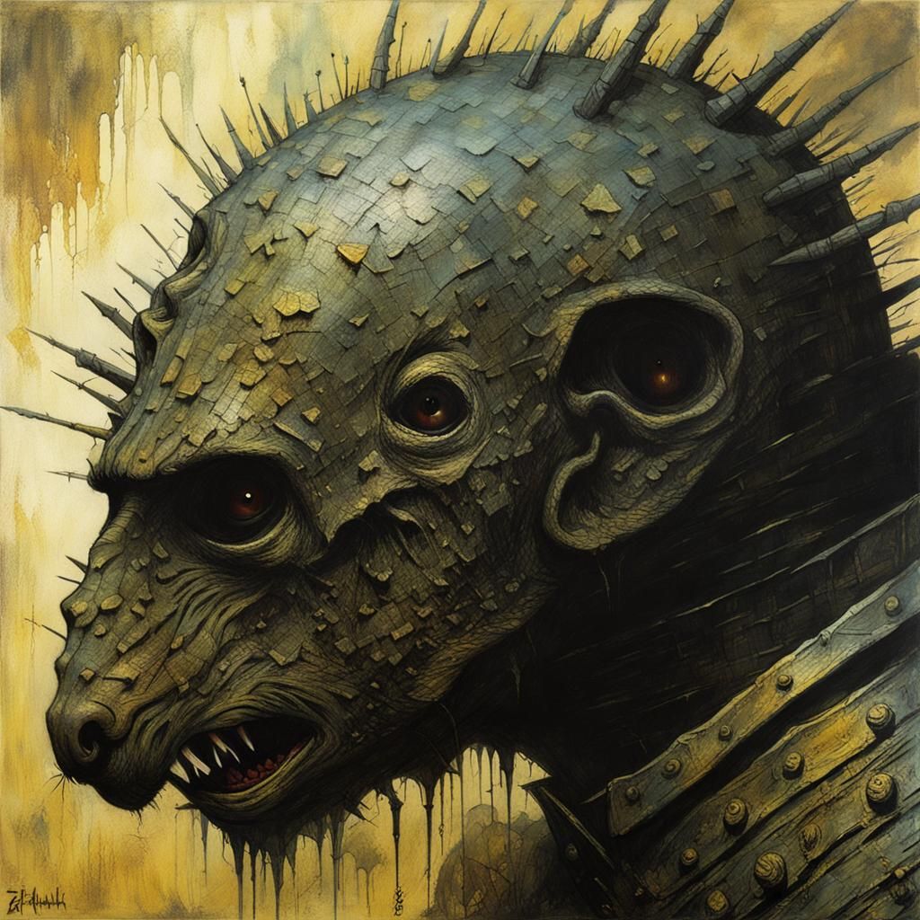 Cyberpunk Knight Portrait in Watercolour and Ink Style