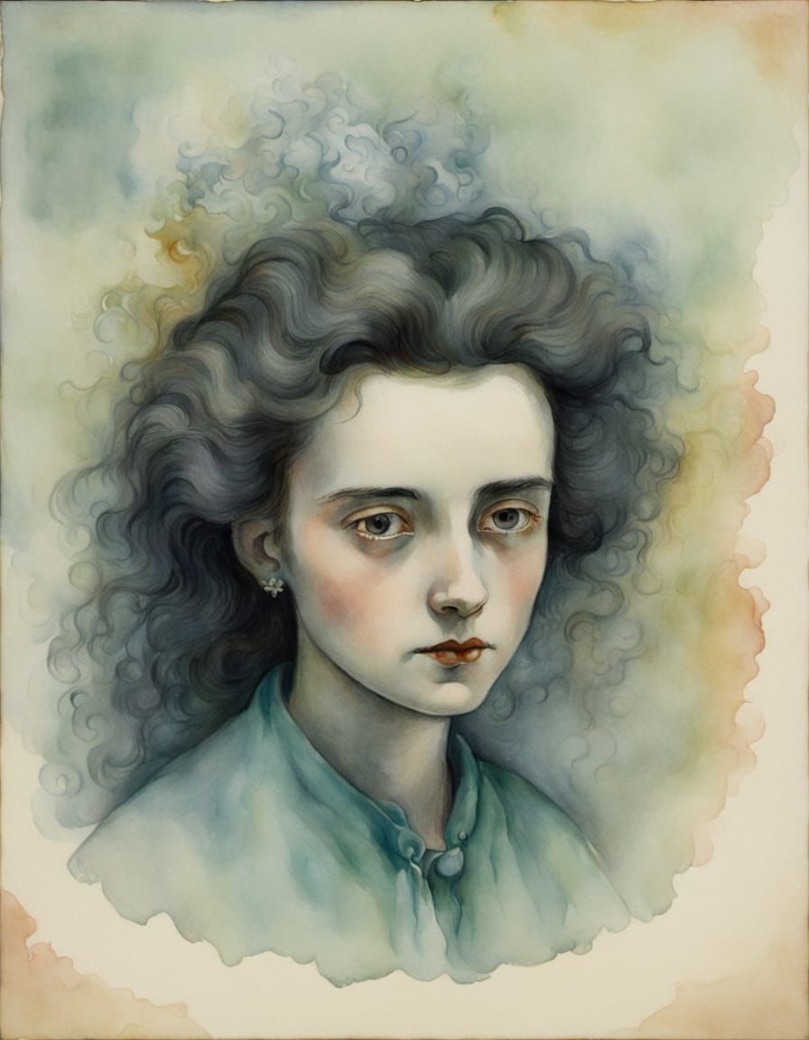 Surreal Watercolor Portrait in Dreamlike Lighting