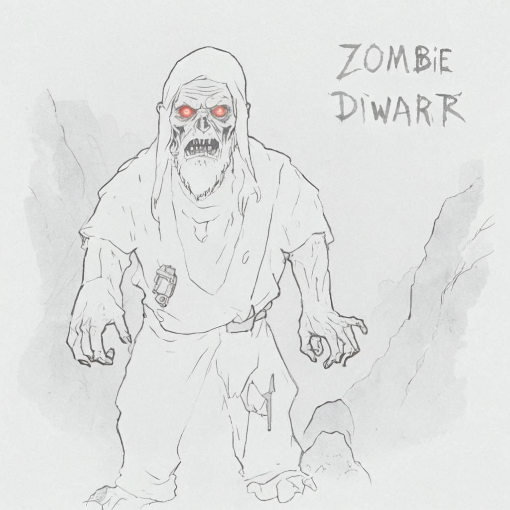 Zombie Dwarf in Abandoned Mine: Dark Fantasy Illustration